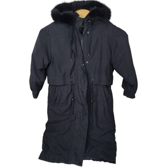 Vintage Forecaster of Boston Black Faux Fur Hood Coat Full Zip Small S - Picture 1 of 5